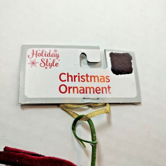 Holiday Style Mistletoe Christmas Ornament Blue Velvet Red Burgundy Bows Glitter - Picture 13 of 13